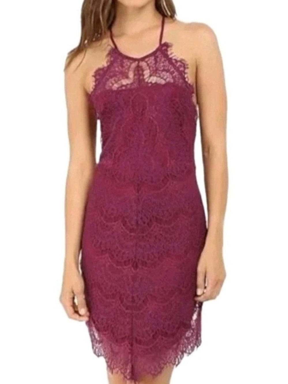 Free People Wine Lace Halter Midi Dress